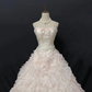Blush pink strapless lovely long romantic gown with cinched waist and fluffy tiered cake skirt, wedding dress & bridal gown gh8232