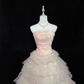 Blush Pink Strapless With Fresh Florals Cinched Waist Voluminous Tiered Skirt Romantic Dress, Wedding Gown gh8013