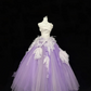 White Satin Strapless Cinched Waist Purple Voluminous Princess Skirt Romantic Dress, Wedding Gown gh7879