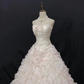 Blush pink strapless lovely long romantic gown with cinched waist and fluffy tiered cake skirt, wedding dress & bridal gown gh8232