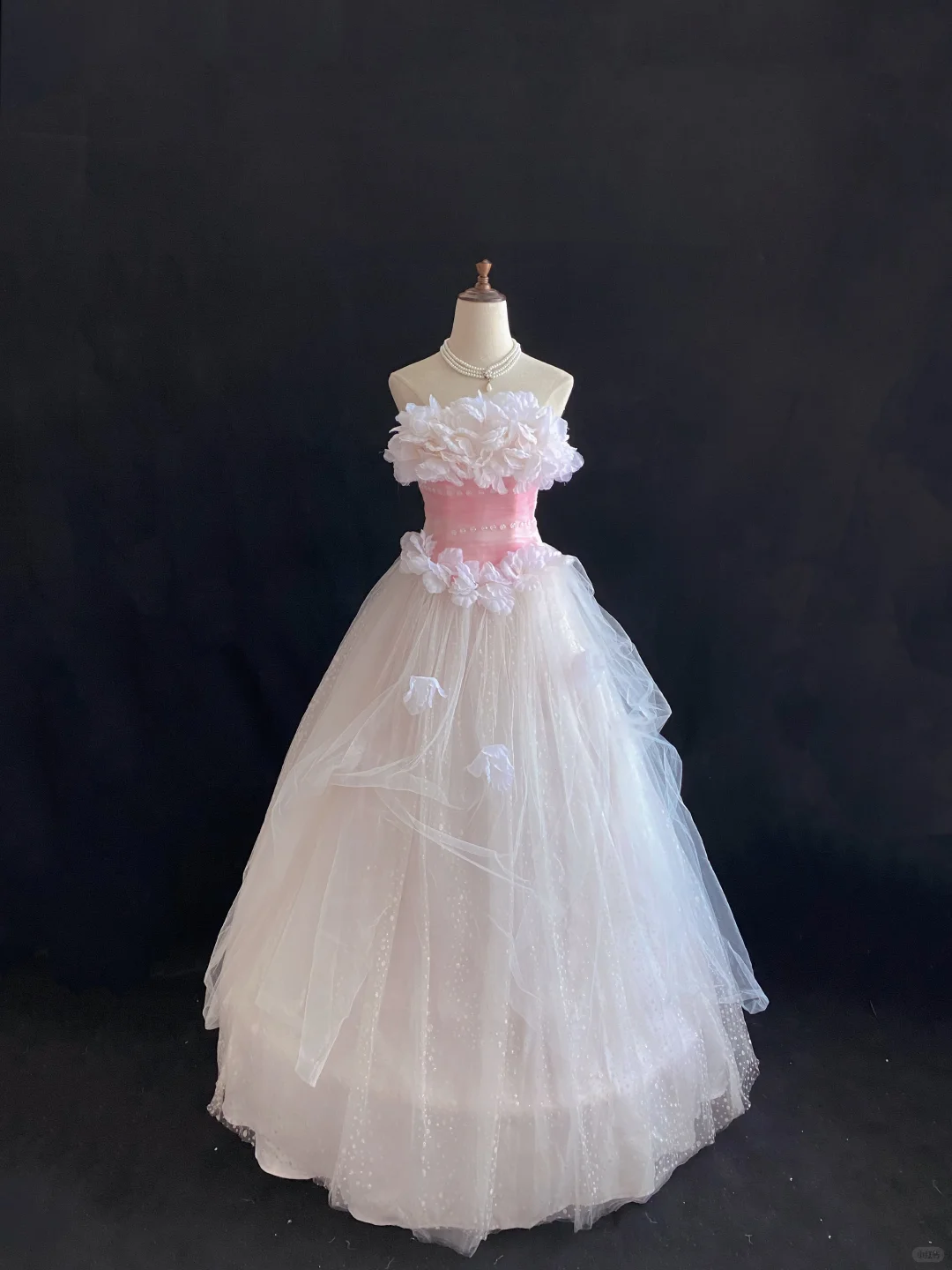 Blush Pink Strapless Romantic Gown with Floral Details, Cinched Waist & Elegant Flowy Fairy Skirt, Wedding Dress & Bridal Gown gh8147