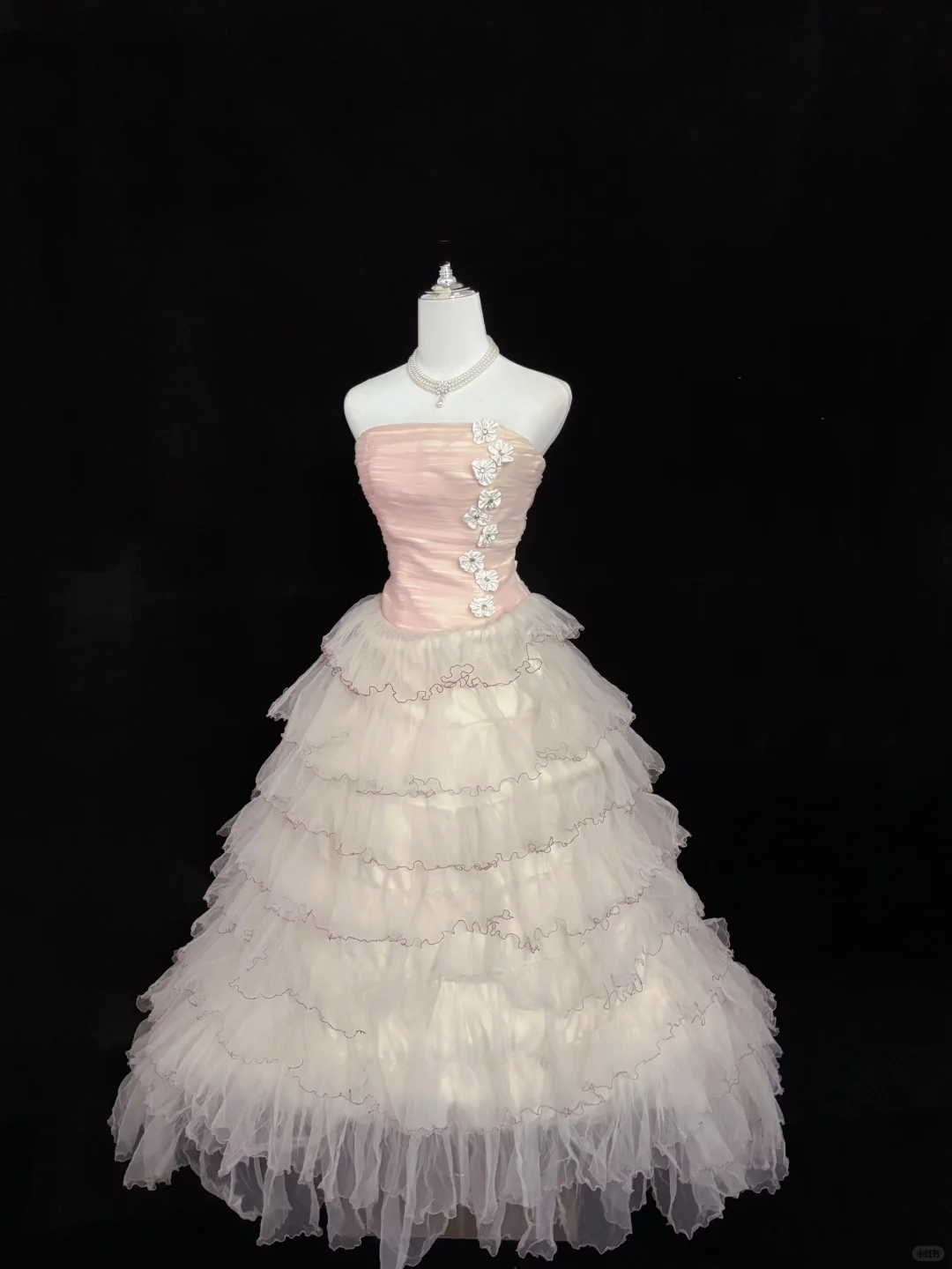 Blush Pink Strapless With Fresh Florals Cinched Waist Voluminous Tiered Skirt Romantic Dress, Wedding Gown gh8013
