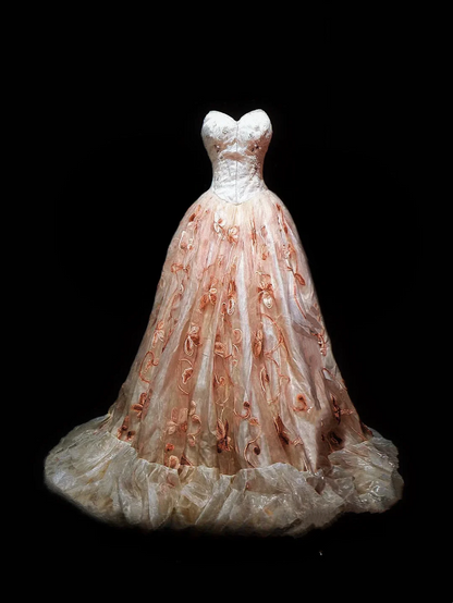 Light Pink Strapless Waist-Cinching Slim Fit Voluminous Skirt Prom Gown, Evening Formal Dress gh7324