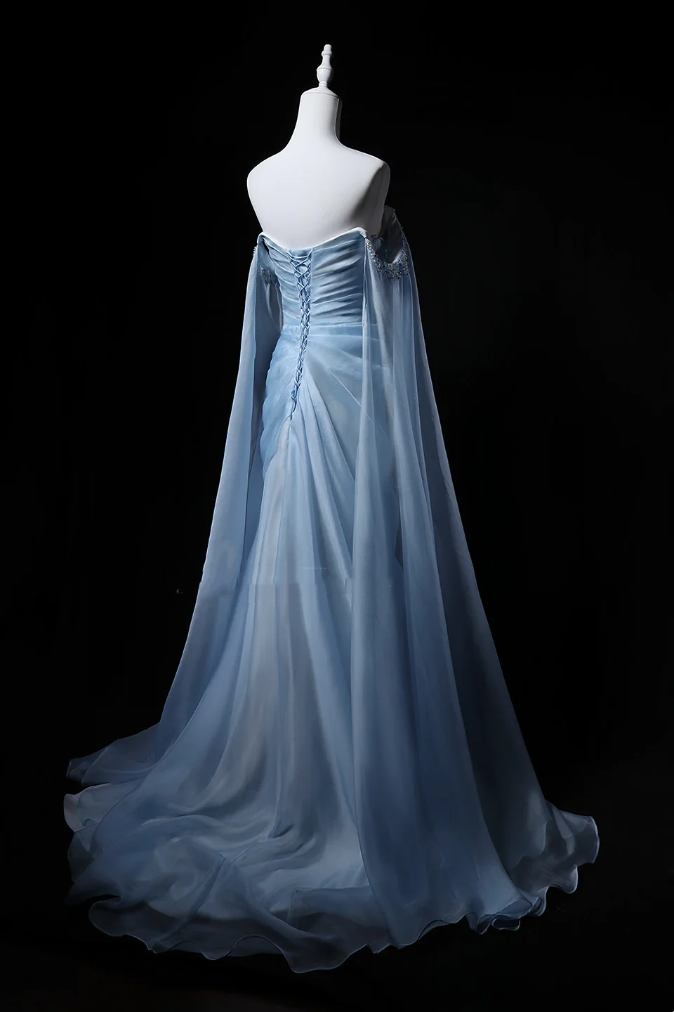 Light Blue Off-Shoulder Waist-Cinched Fitted Elegant Long Evening Dress, Fairy Gown, Romantic Gown gh7475
