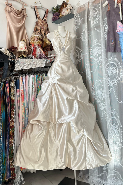 Off-White Halter Neck Fitted Waist A-Line Prom Dress, Evening Gown gh7204