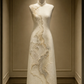 ✨Girlhomeshops-Cream White Landscape Layered Applique Sleeveless Midi Qipao Cheongsam gh10411