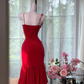 Red V-Neck Asymmetrical One Shoulder 3D Floral Polka Dot Ruffle Midi Mermaid Evening Gown gh9526