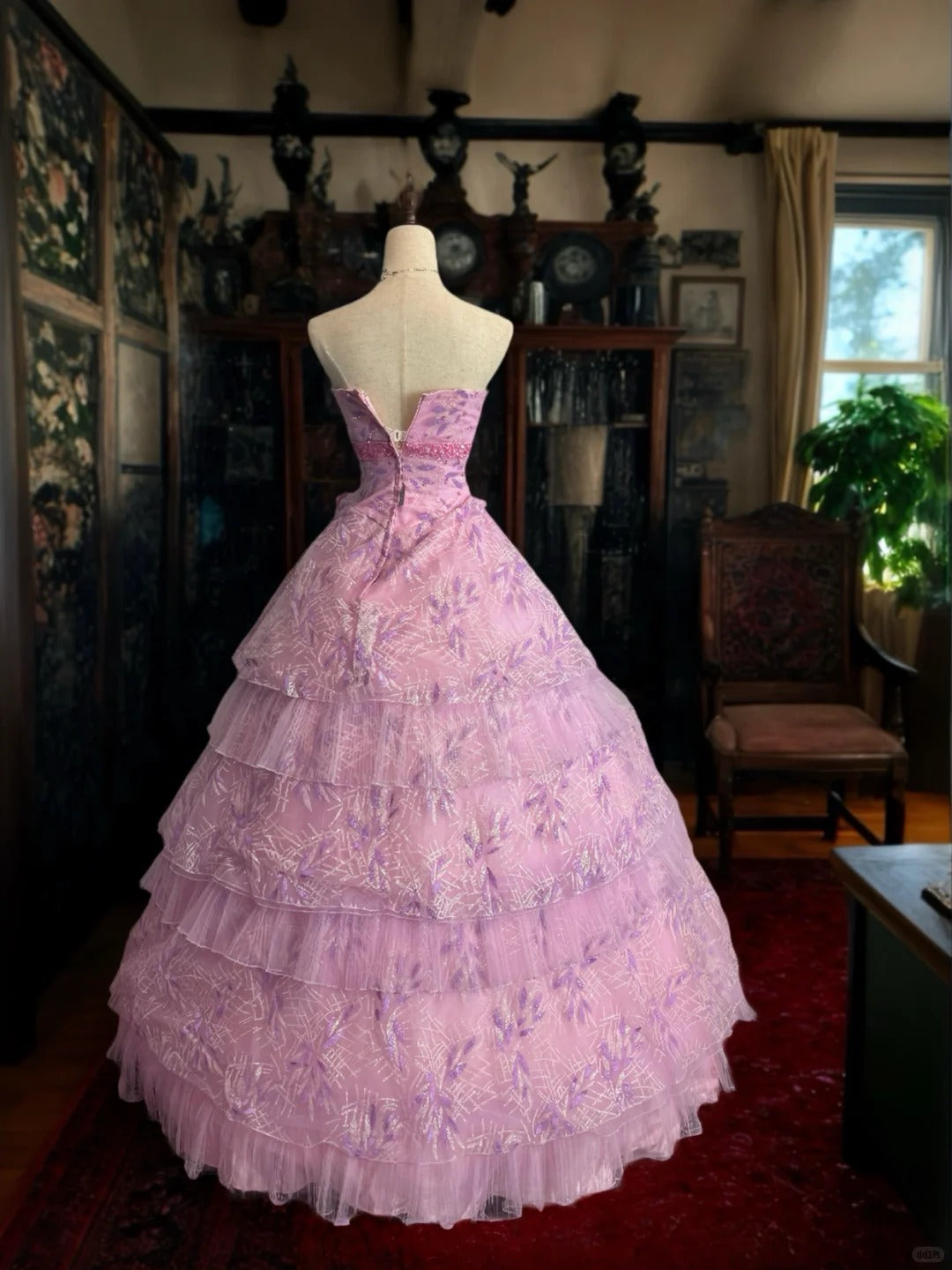 Girlhomeshops - Robe de bal longue princesse en tulle rose scintillant gh5358
