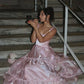 Rosa Mode Elegante Glänzende A-linie Spaghetti Strap Lange satin Spitze Ballkleid, Abendkleid, Party Kleid gh3517