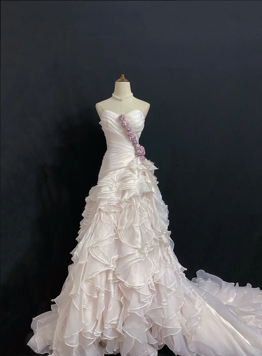 Blush Pink Strapless Sexy Long Romantic Wedding Dress, Fitted Waist & Bodycon Silhouette gh8329