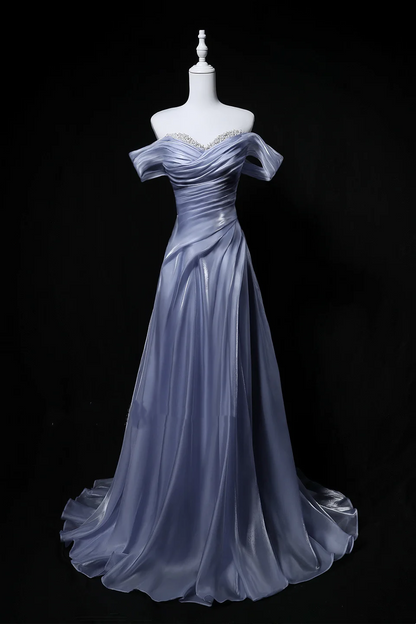 Lavender Purple Off-Shoulder Waist-Cinched Fitted Elegant Long Evening Dress, Fairy Gown, Romantic Gown gh7476