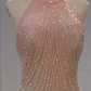 Light Pink Halter Rhinestone Waist-Cinched Fitted Tassel Long Evening Dress, Fairy Gown, Romantic Gown gh7396