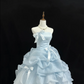 Light Blue Strapless Cinched Waist Voluminous Skirt Romantic Dress, Wedding Gown gh7880