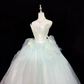 White Satin Strapless Cinched Waist Gradient Light Green Voluminous Skirt Romantic Dress, Wedding Gown gh7928