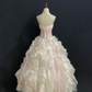 Blush Pink Strapless Romantic Gown, Embroidered Design, Cinched Waist, Vintage Fluffy Tiered Cake Skirt, Wedding Dress & Bridal Gown gh8279
