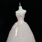 Blush Pink Strapless Cinched Waist Voluminous Princess Skirt Long Romantic Dress, Wedding Gown gh8064