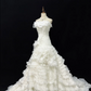 Off-White Strapless 3D Floral Cinched Waist Fitted Tiered Skirt Long Romantic Dress, Wedding Gown gh7968