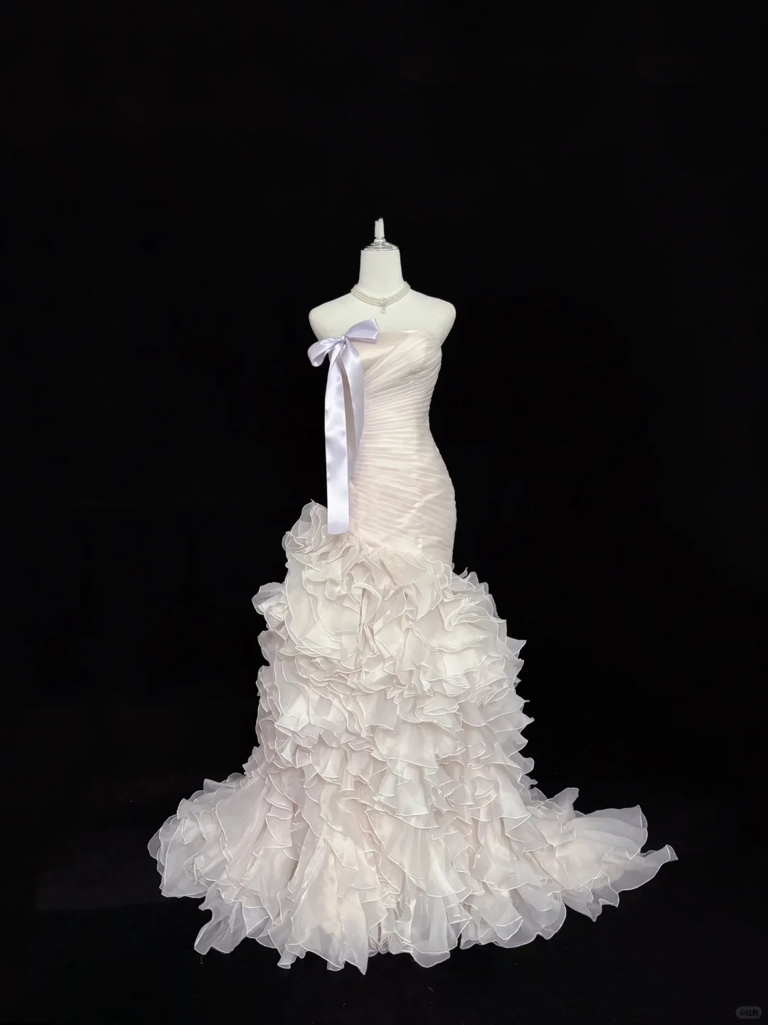 Blush Pink Strapless, Cinched Waist, Slim Fit Hip Hugging Sexy Tiered Skirt Romantic Dress, Wedding Gown gh8014