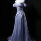 Lavender Purple Off-Shoulder Waist-Cinched Fitted Elegant Long Evening Dress, Fairy Gown, Romantic Gown gh7476