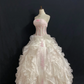 Blush Pink Strapless Romantic Gown, Embroidered Design, Cinched Waist, Vintage Fluffy Tiered Cake Skirt, Wedding Dress & Bridal Gown gh8279