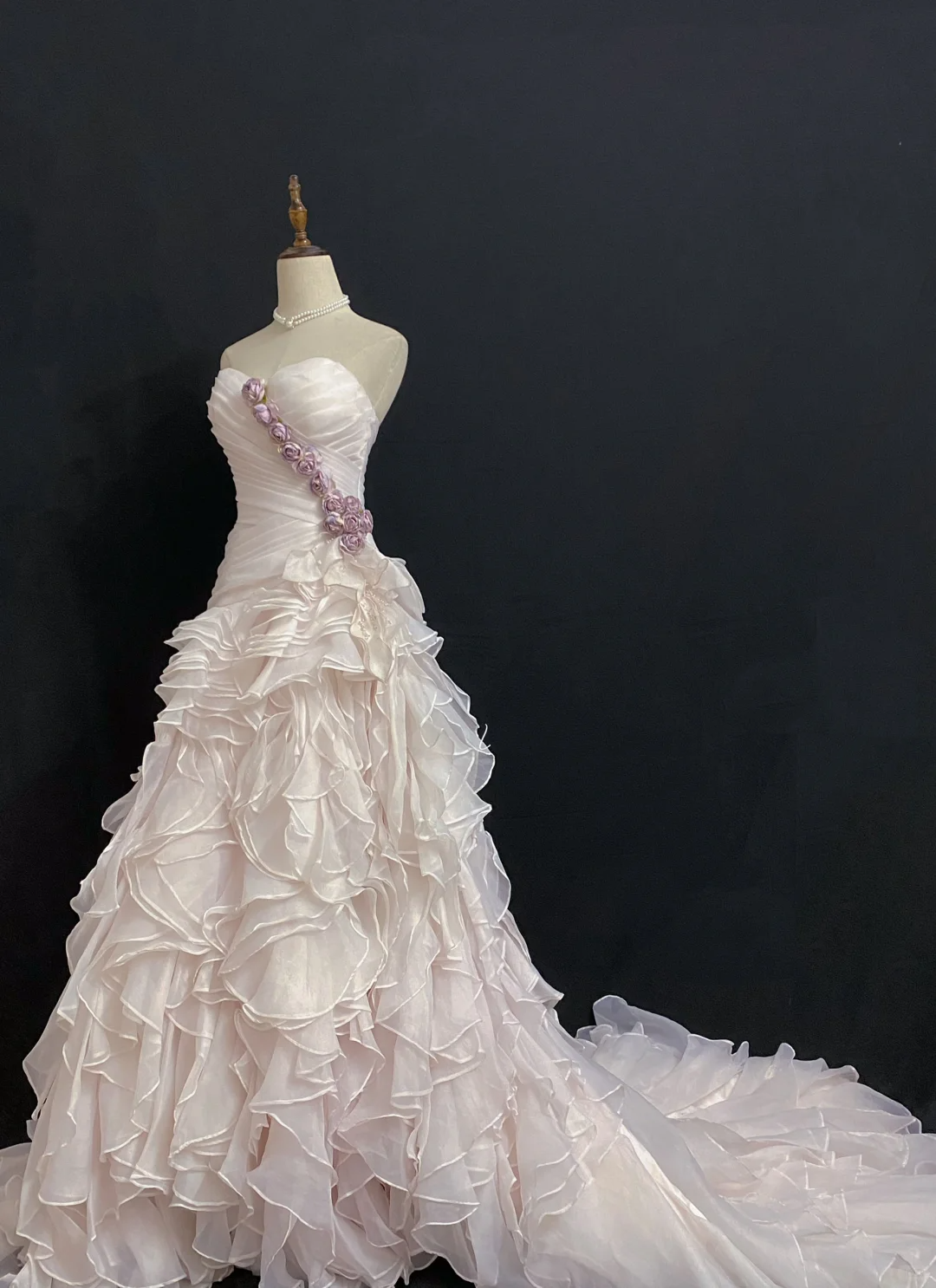 Blush Pink Strapless Sexy Long Romantic Wedding Dress, Fitted Waist & Bodycon Silhouette gh8329