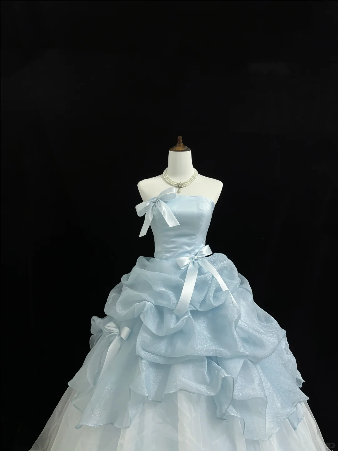 Light Blue Strapless Cinched Waist Voluminous Skirt Romantic Dress, Wedding Gown gh7880
