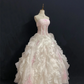 Blush Pink Strapless Romantic Gown, Embroidered Design, Cinched Waist, Vintage Fluffy Tiered Cake Skirt, Wedding Dress & Bridal Gown gh8279