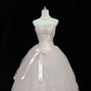Blush Pink Strapless Cinched Waist Voluminous Princess Skirt Long Romantic Dress, Wedding Gown gh8064