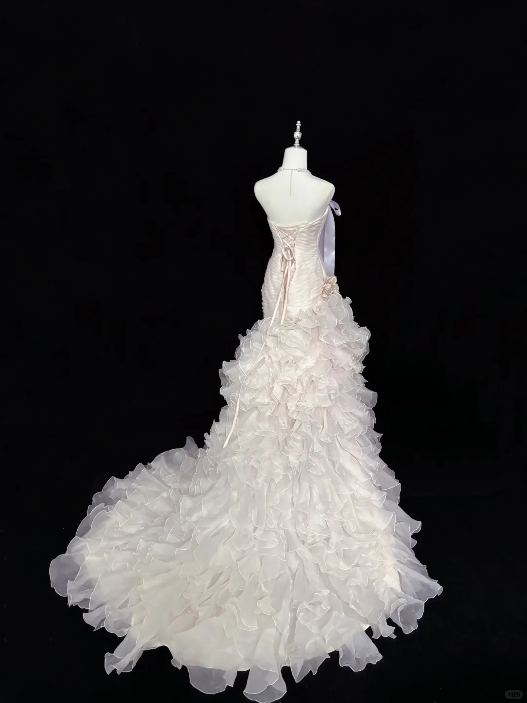 Blush Pink Strapless, Cinched Waist, Slim Fit Hip Hugging Sexy Tiered Skirt Romantic Dress, Wedding Gown gh8014