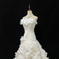 Off-White Strapless 3D Floral Cinched Waist Fitted Tiered Skirt Long Romantic Dress, Wedding Gown gh7968