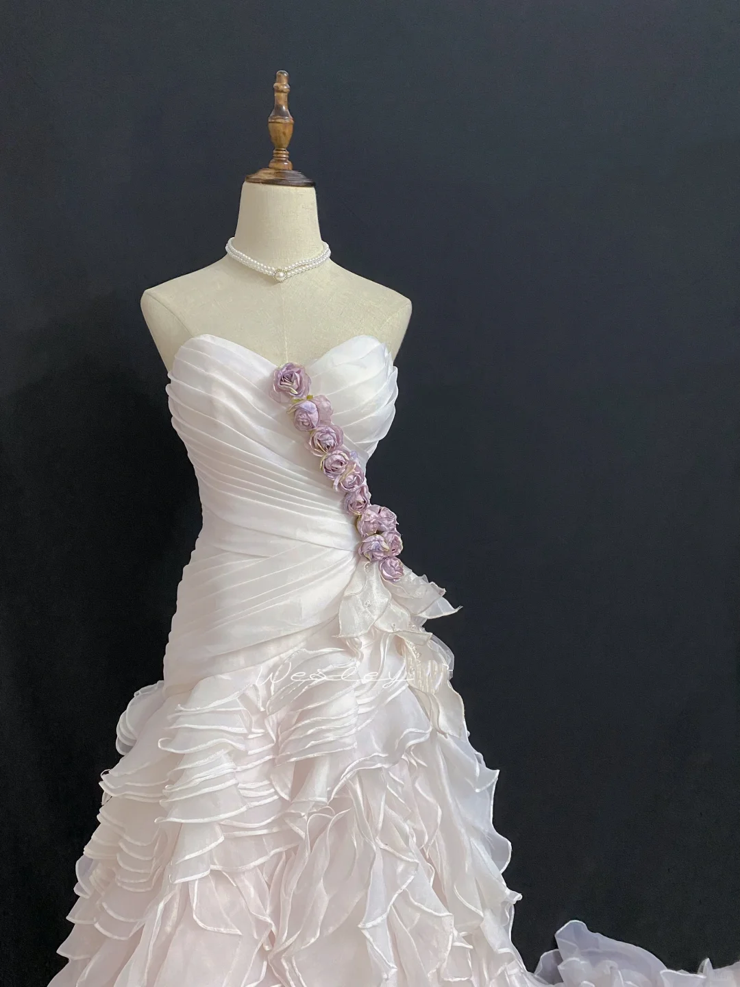 Blush Pink Strapless Sexy Long Romantic Wedding Dress, Fitted Waist & Bodycon Silhouette gh8329