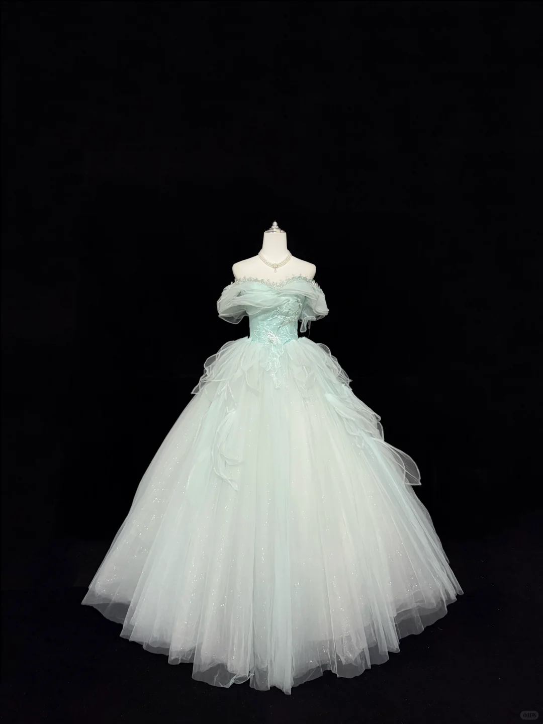 Light Blue Off-the-Shoulder Cinched Waist Voluminous Princess Skirt Long Romantic Dress, Wedding Gown gh7844