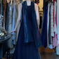 Spaghetti Straps Square Neck Navy Blue Evening Gown Choker Neck Sparkly Mesh A-Line Long Prom Dress gh9697