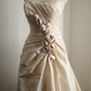 Champagne Spaghetti Strap A‑Line Wedding Dress, Square Neck Draped Ruched Bodice 3D Fabric Rose Appliqué Taffeta Bridal Gown gh9118