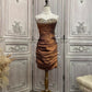 ✨Girlhomeshops-Brown rhinestone short satin homecoming dress prom party dress gh4985