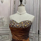 ✨Girlhomeshops-Brown rhinestone short satin homecoming dress prom party dress gh4985