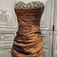 ✨Girlhomeshops-Brown rhinestone short satin homecoming dress prom party dress gh4985