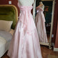 Robe de soirée longue en satin à bretelles spaghetti rose en tulle gh3259