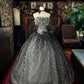 Girlhomeshops - Graues, glitzerndes, gepunktetes, langes Tüll-Ballkleid gh5350