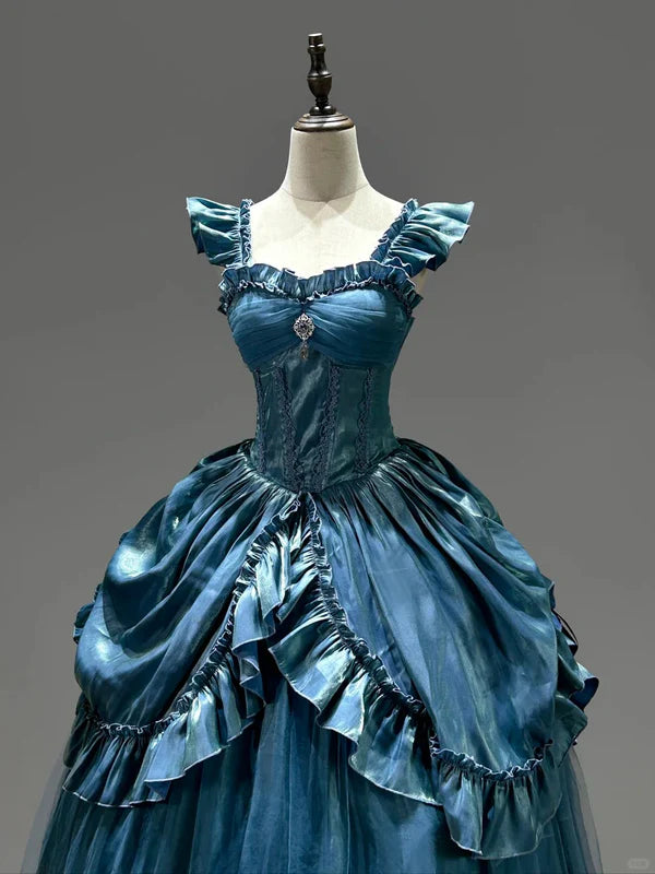 Hellblau/Lila/Dunkelblau Geheimnisvolle Vintage-Mode Elegante Lange Satin Bodenlangen Ballkleid Abendkleid Partykleid gh4250