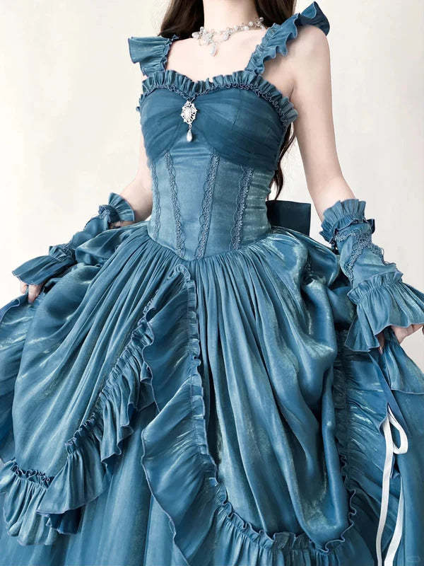Hellblaues, geheimnisvolles Vintage-Mode-elegantes langes Satin-Ballkleid-Abendkleid-Partykleid gh4248