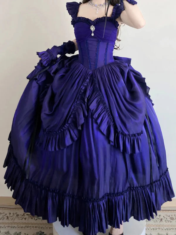 Purple Vintage Fashion Elegant Long Satin Floor Length Ball Gown Evening Dress Party Dress gh4249