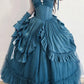 Hellblaues, geheimnisvolles Vintage-Mode-elegantes langes Satin-Ballkleid-Abendkleid-Partykleid gh4248