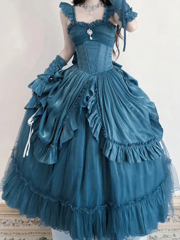 Hellblaues, geheimnisvolles Vintage-Mode-elegantes langes Satin-Ballkleid-Abendkleid-Partykleid gh4248