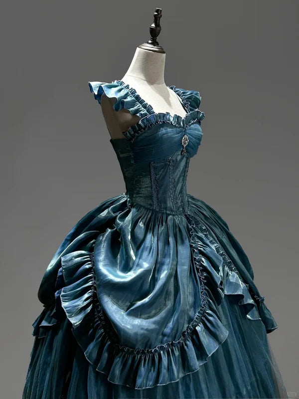 Hellblaues, geheimnisvolles Vintage-Mode-elegantes langes Satin-Ballkleid-Abendkleid-Partykleid gh4248