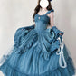 Hellblau/Lila/Dunkelblau Geheimnisvolle Vintage-Mode Elegante Lange Satin Bodenlangen Ballkleid Abendkleid Partykleid gh4250
