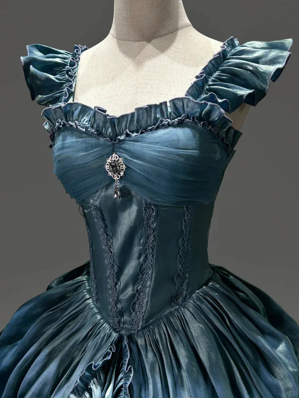 Hellblau/Lila/Dunkelblau Geheimnisvolle Vintage-Mode Elegante Lange Satin Bodenlangen Ballkleid Abendkleid Partykleid gh4250