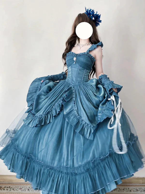 Hellblaues, geheimnisvolles Vintage-Mode-elegantes langes Satin-Ballkleid-Abendkleid-Partykleid gh4248