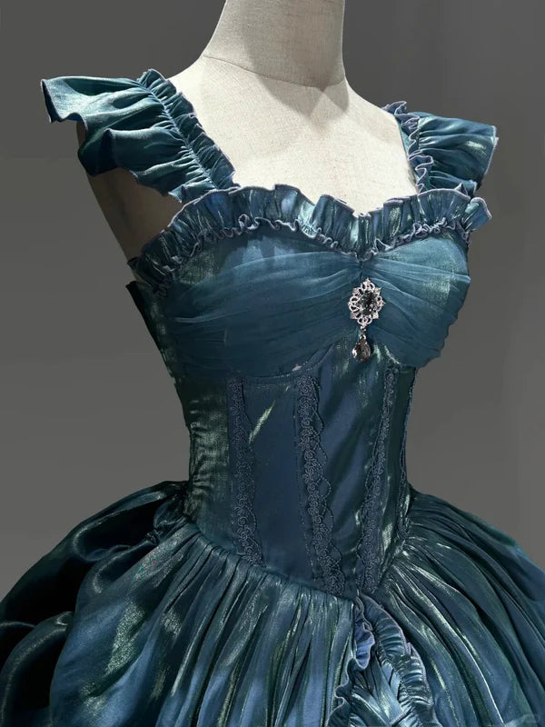Hellblaues, geheimnisvolles Vintage-Mode-elegantes langes Satin-Ballkleid-Abendkleid-Partykleid gh4248