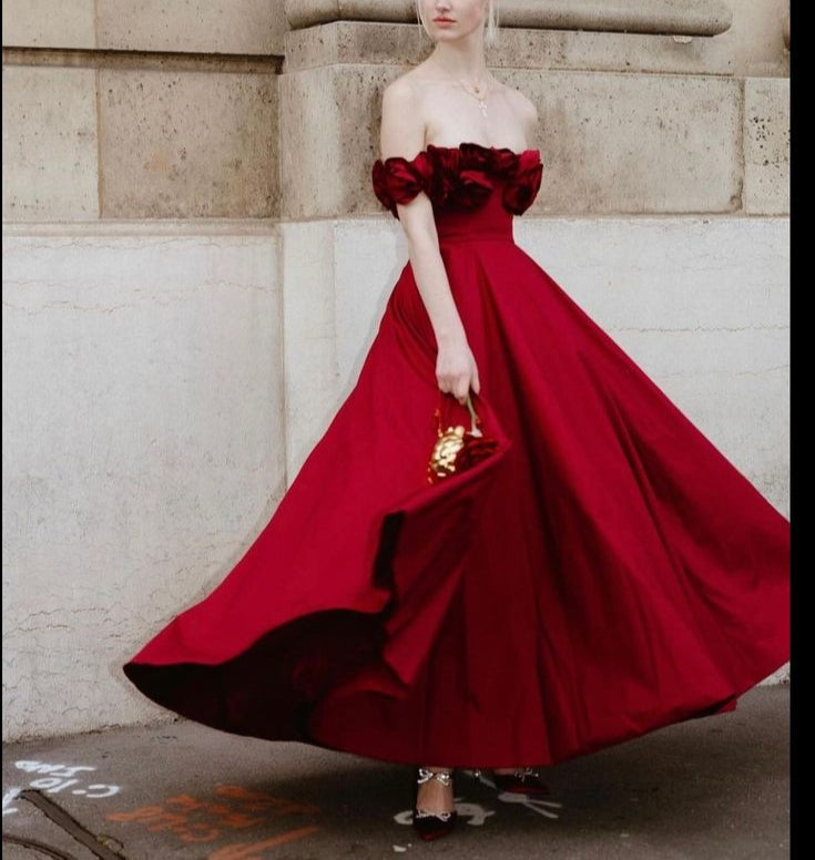 Rosa Mode Einzigartige Rose Spitze Ausschnitt Lange A-Linie lange Satin Ballkleid Abendkleid Partykleid gh3340